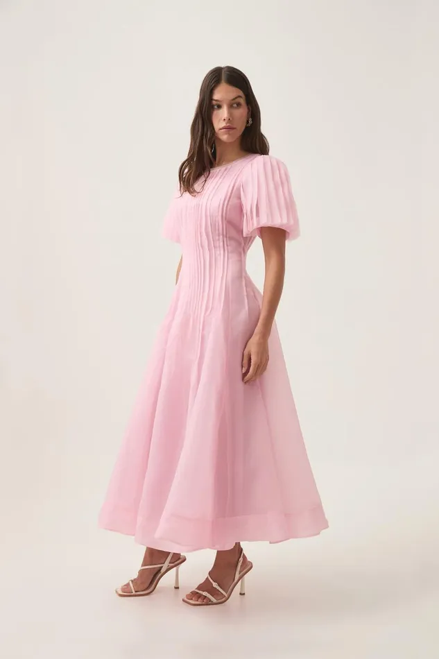 Aje Dresses Nova Pleated Midi Dress Chalk Pink 8211 Women