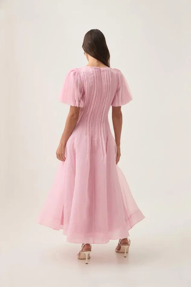 Aje Dresses Nova Pleated Midi Dress Chalk Pink 8211 Women