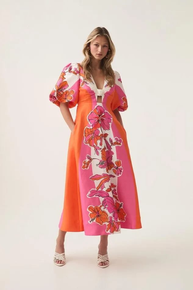 Aje Dresses Overflow Knotted Midi Dress Vivid Hibiscus 8211 Women