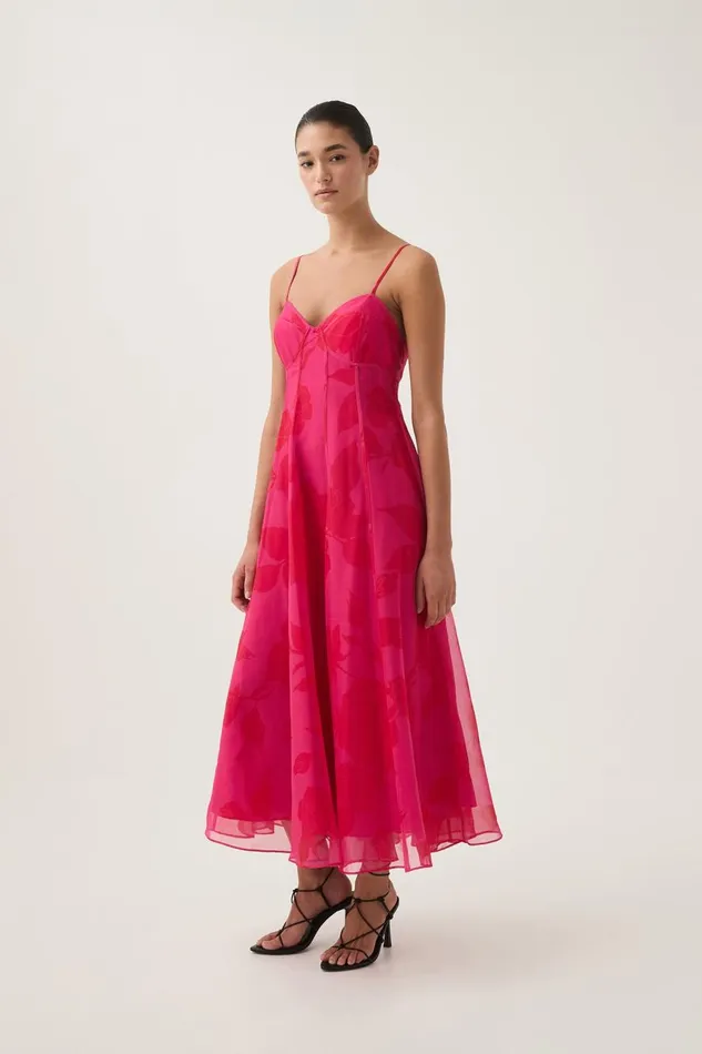 Aje Dresses Sway Panelled Midi Dress Florescent Rose 8211 Women Aje Dresses Sway Panelled Midi Dress Florescent Rose 8211 Women