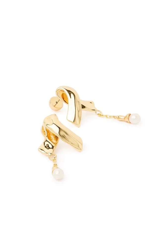 Aje Jewelry Evera Ribbon Drop Stud Goldpearl 8211 Women Aje Jewelry Evera Ribbon Drop Stud Goldpearl 8211 Women