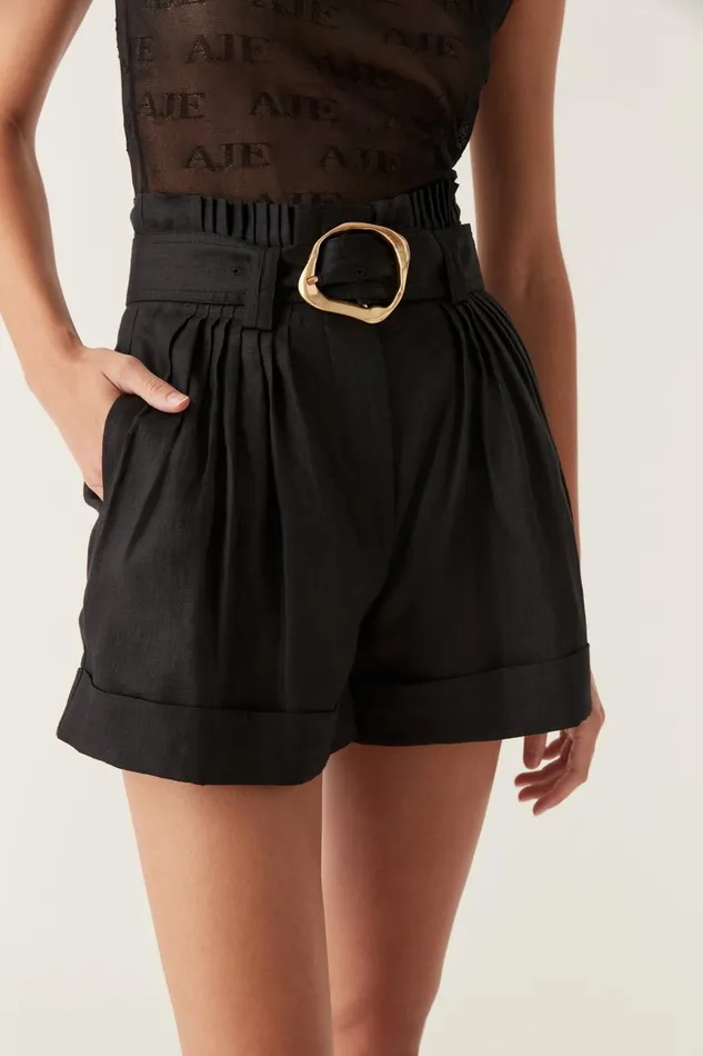 Aje Shorts Byblos Belted Linen Short Black 8211 Women