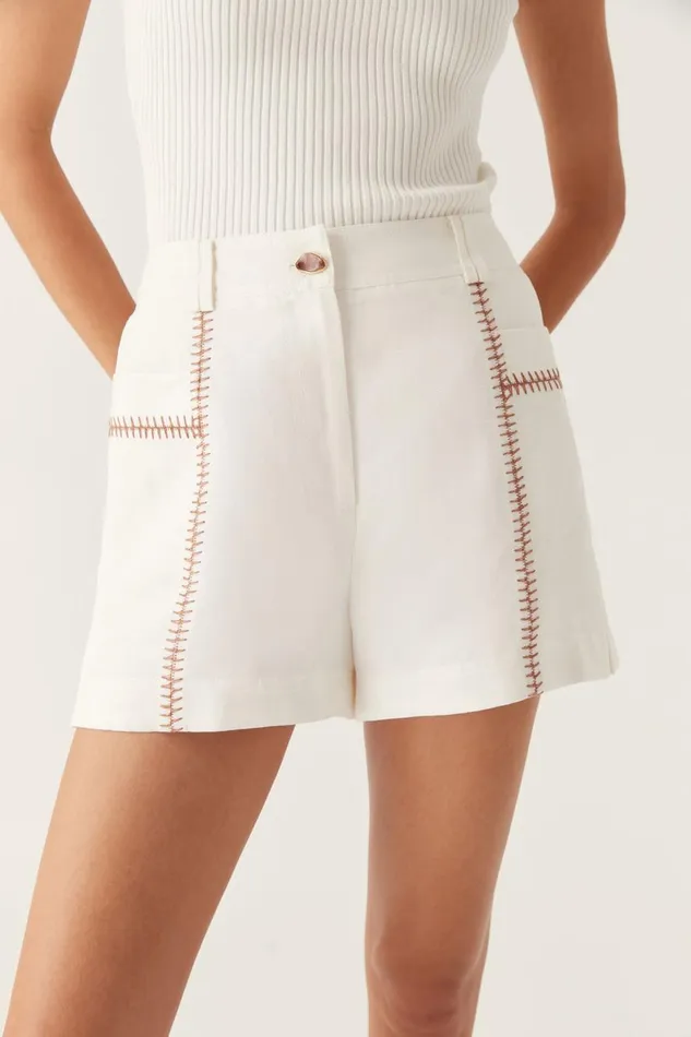 Aje Shorts Sahira Barbstitch Short Ivorychocolate Brown 8211 Women