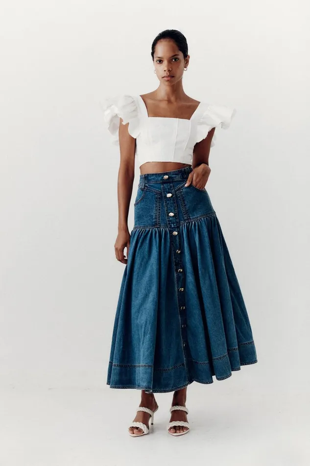 Aje Skirts Belmond Denim Midi Skirt 90039s Wash 8211 Women