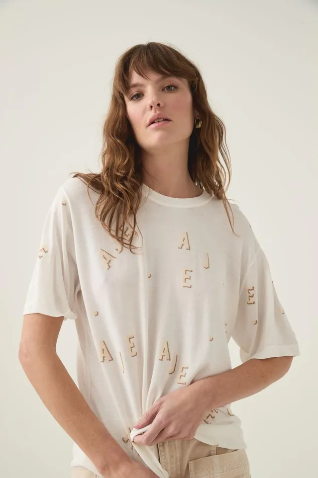 Aje Tees Decora Logo Sprinkle Knit Tee Ivoryneutral 8211 Women