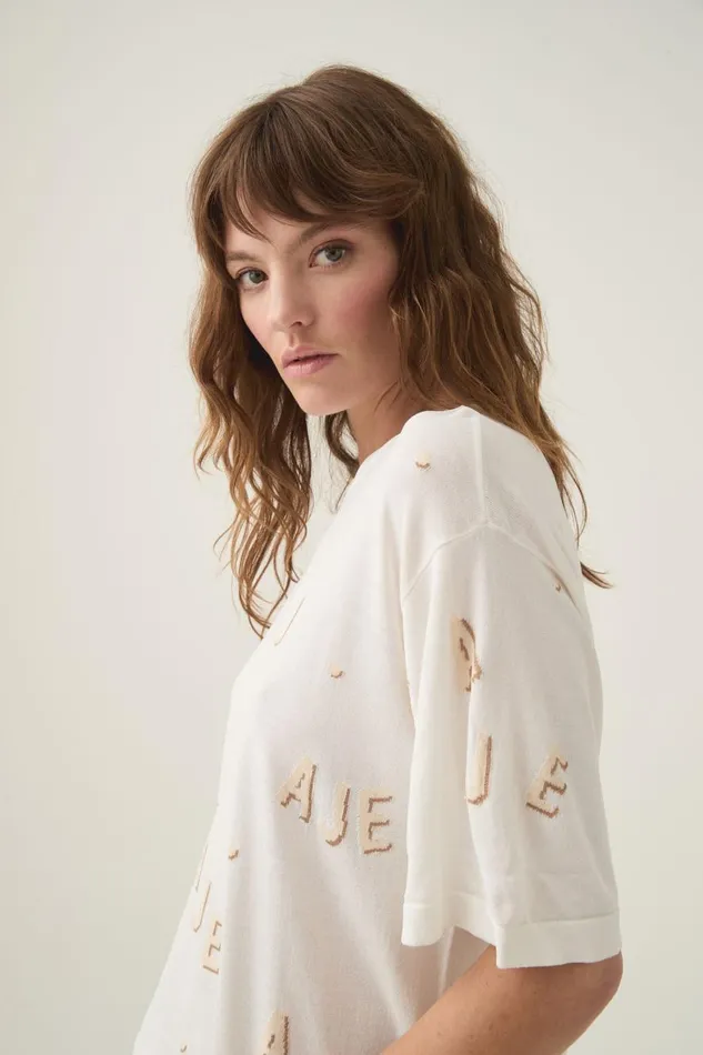 Aje Tees Decora Logo Sprinkle Knit Tee Ivoryneutral 8211 Women