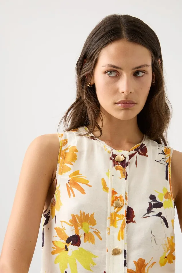 Aje Tops Bessie Floral Shell Top Pressed Sunflowers 8211 Women Aje Tops Bessie Floral Shell Top Pressed Sunflowers 8211 Women