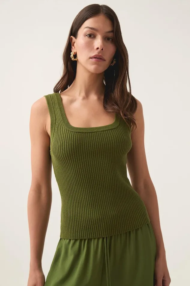 Aje Tops Bronte Scoop Neck Rib Tank Palm Green 8211 Women Aje Tops Bronte Scoop Neck Rib Tank Palm Green 8211 Women
