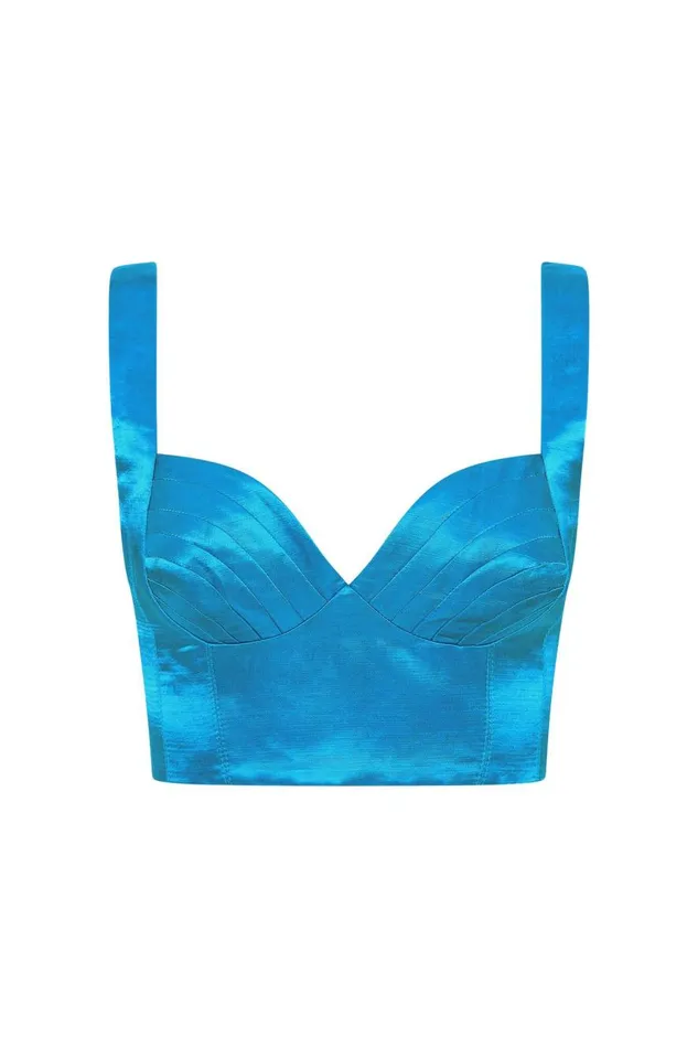 Aje Tops Elation Pleated Bralette Azure Blue 8211 Women Aje Tops Elation Pleated Bralette Azure Blue 8211 Women