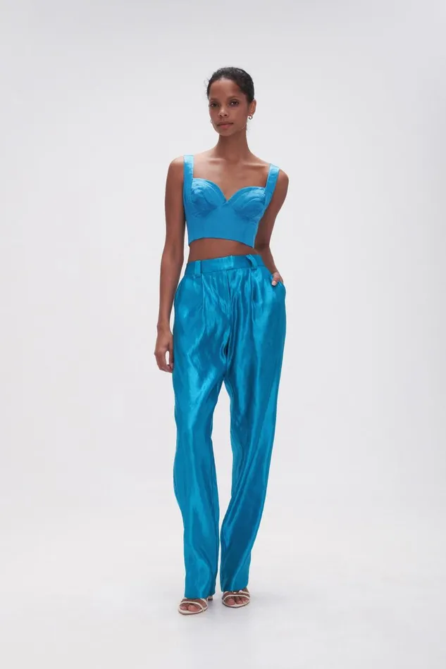 Aje Tops Elation Pleated Bralette Azure Blue 8211 Women Aje Tops Elation Pleated Bralette Azure Blue 8211 Women