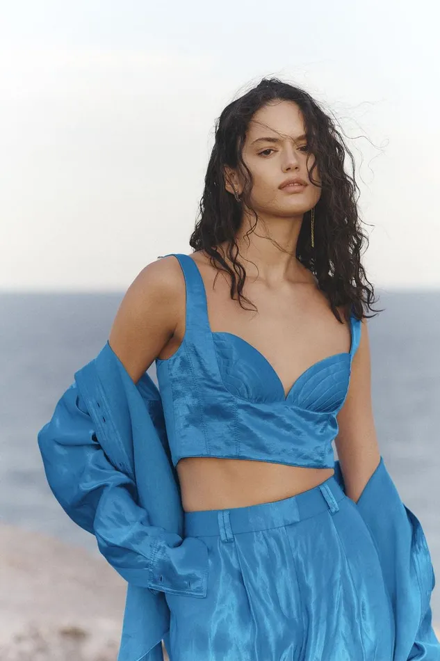 Aje Tops Elation Pleated Bralette Azure Blue 8211 Women Aje Tops Elation Pleated Bralette Azure Blue 8211 Women