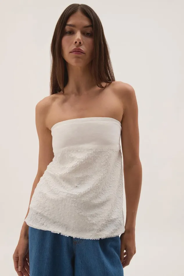 Aje Tops Nebula Strapless Top White Sequin 8211 Women