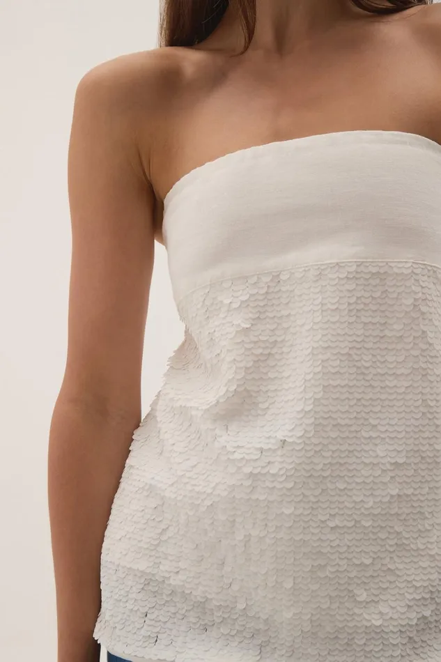 Aje Tops Nebula Strapless Top White Sequin 8211 Women Aje Tops Nebula Strapless Top White Sequin 8211 Women