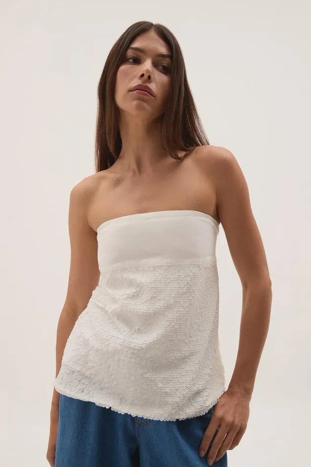 Aje Tops Nebula Strapless Top White Sequin 8211 Women Aje Tops Nebula Strapless Top White Sequin 8211 Women
