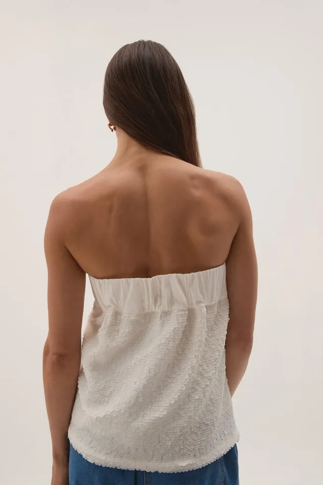 Aje Tops Nebula Strapless Top White Sequin 8211 Women Aje Tops Nebula Strapless Top White Sequin 8211 Women