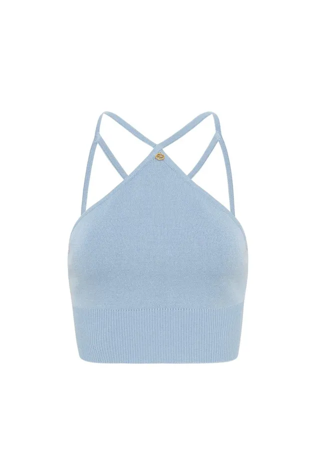 Aje Tops Xanthe Halter Knit Crop Top Steel Blue 8211 Women