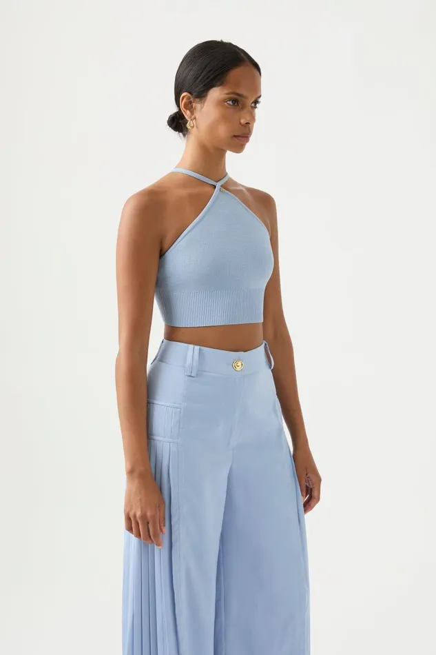Aje Tops Xanthe Halter Knit Crop Top Steel Blue 8211 Women