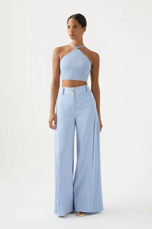 Aje Tops Xanthe Halter Knit Crop Top Steel Blue 8211 Women