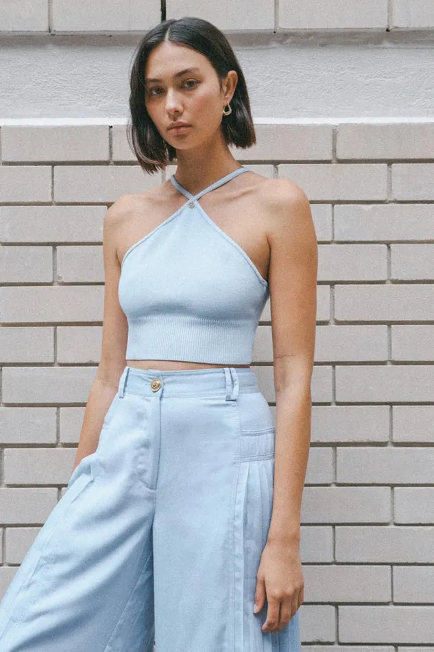 Aje Tops Xanthe Halter Knit Crop Top Steel Blue 8211 Women