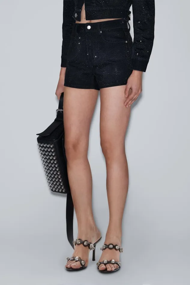 Alexander Wang Denim Women Shorty HighRise Short In Crystal Hotfix Denim