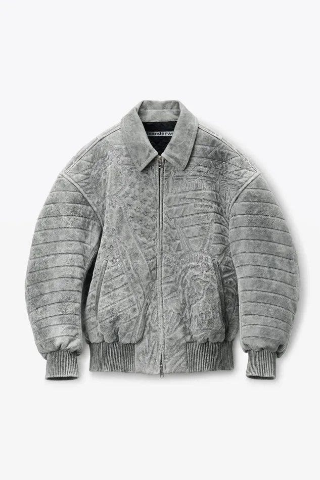 Alexander Wang Outerwear Men Embroidered Bomber Jacket In Lambskin