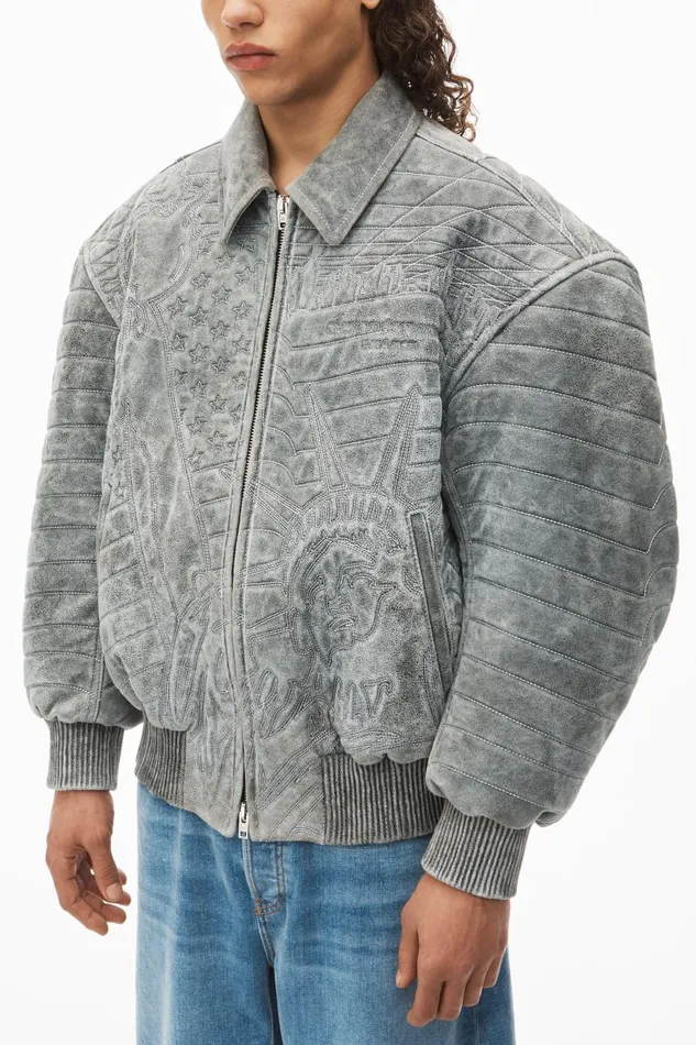 Alexander Wang Outerwear Men Embroidered Bomber Jacket In Lambskin