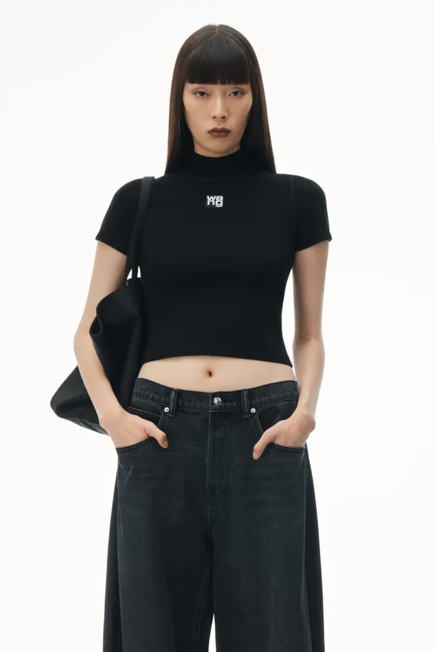 Alexander Wang Sweaters Women Logo Patch Mockneck Top In Bodycon Knit
