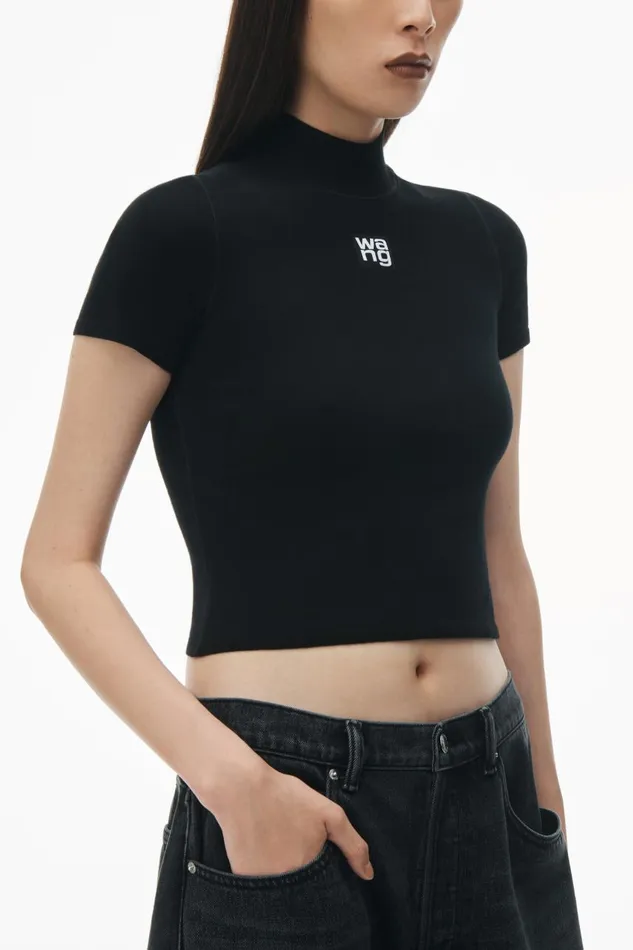 Alexander Wang Sweaters Women Logo Patch Mockneck Top In Bodycon Knit