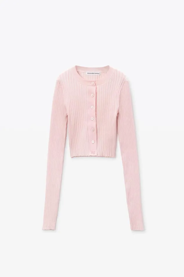 Alexander Wang Sweaters Women Shrunken LongSleeve Cardigan In RibKnit