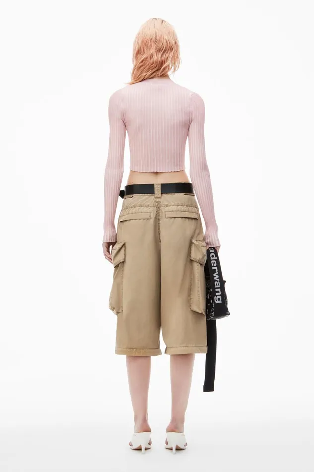Alexander Wang Sweaters Women Shrunken LongSleeve Cardigan In RibKnit