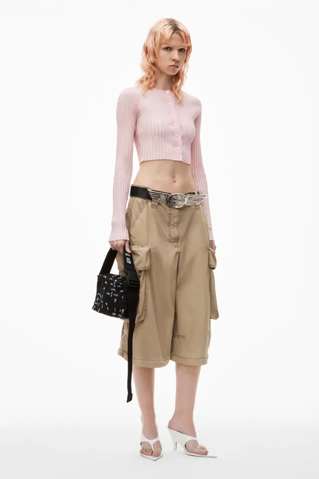 Alexander Wang Sweaters Women Shrunken LongSleeve Cardigan In RibKnit