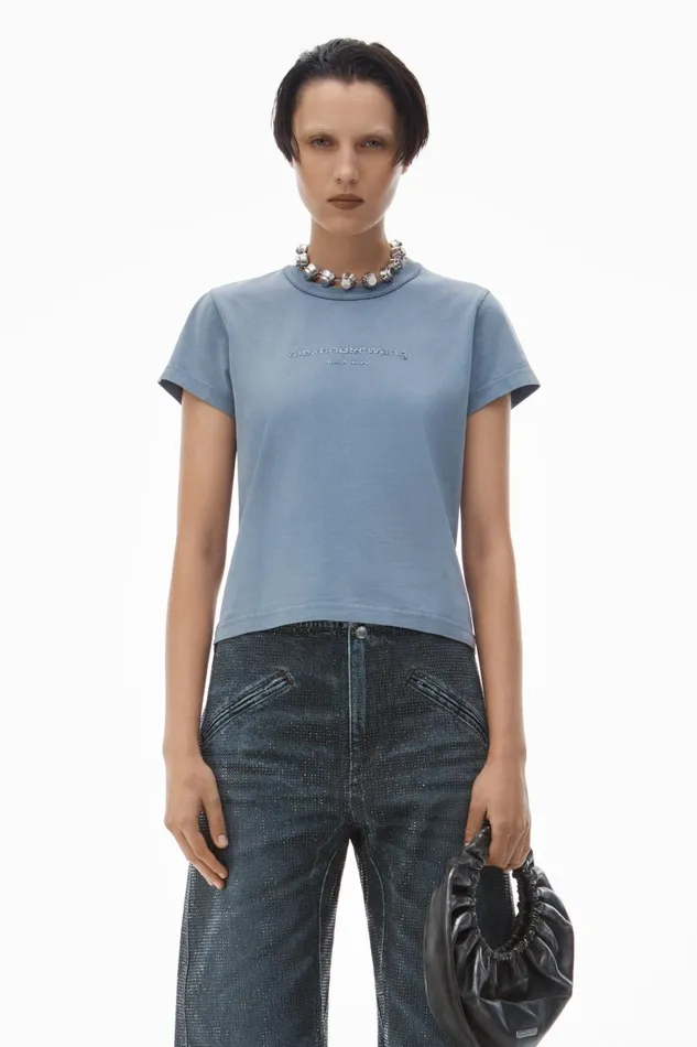 Alexander Wang TShirts Women Shrunken Glitter Puff Logo Tee In Cotton