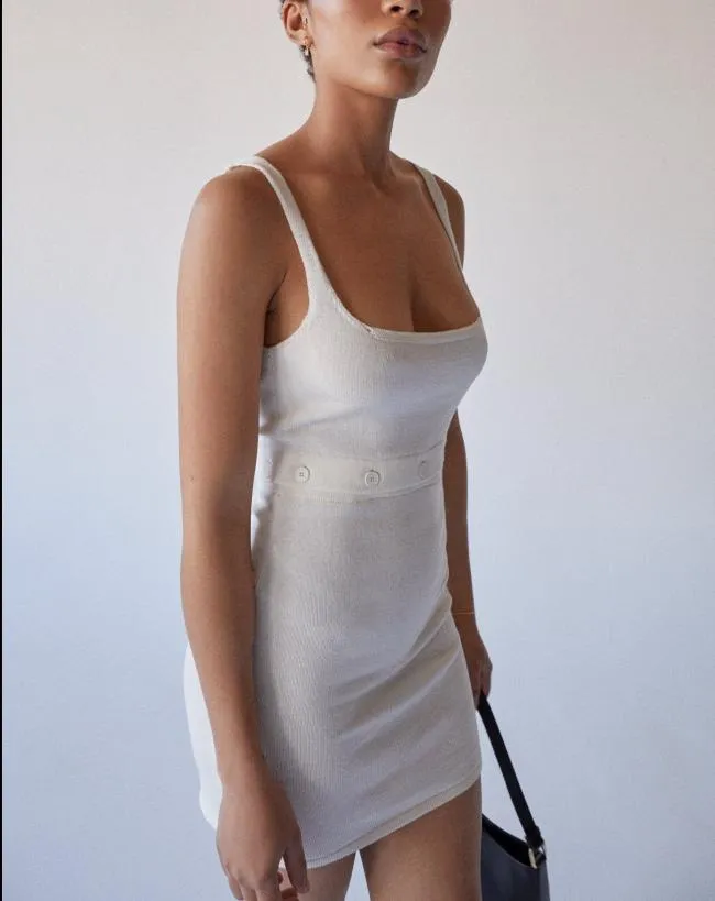 ALOHAS Dresses Ready Buttons 8211 White Knit Dress 8211 Women