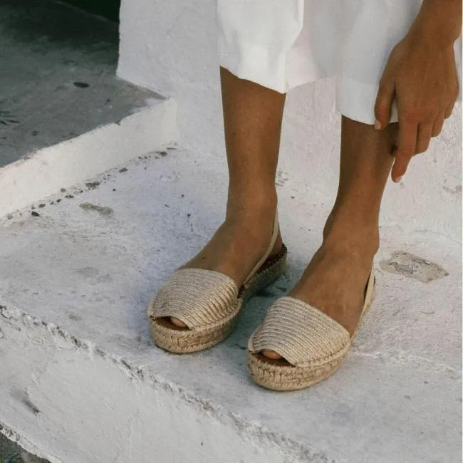 ALOHAS Espadrilles Ibizas Platform Raffia 8211 Beige Leather Espadrilles 8211 Women