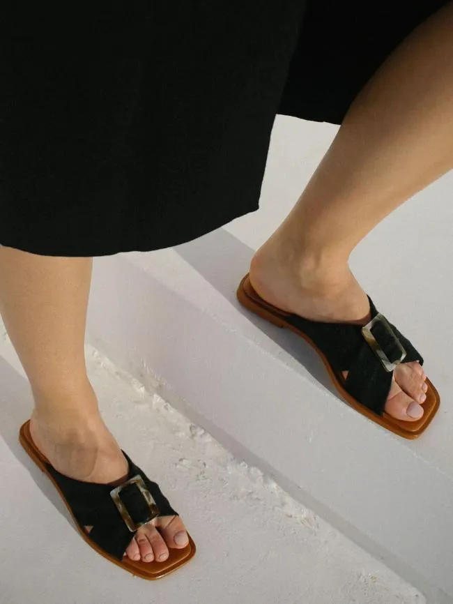 ALOHAS Mules Samba 8211 Black Leather Flats 8211 Women