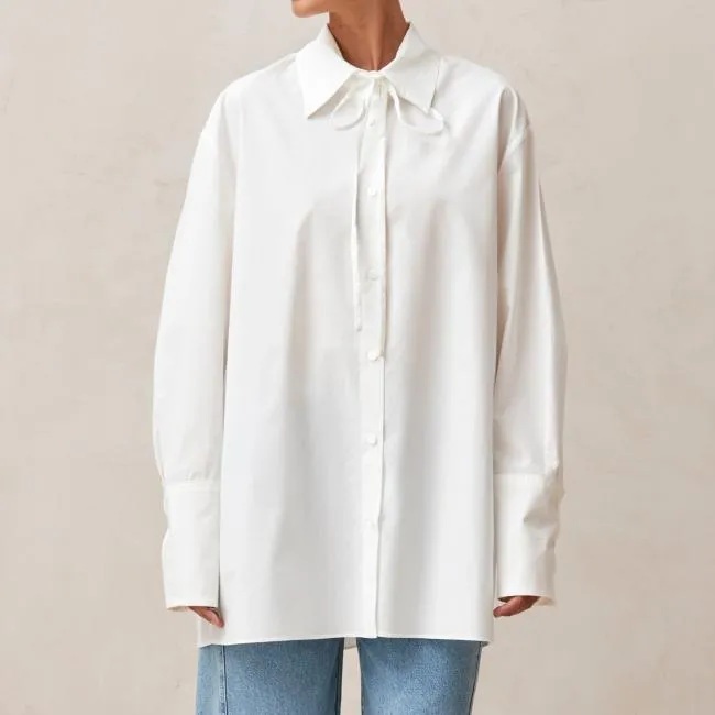 ALOHAS Shirts Sempe 8211 White Cotton Necktie Shirt 8211 Women