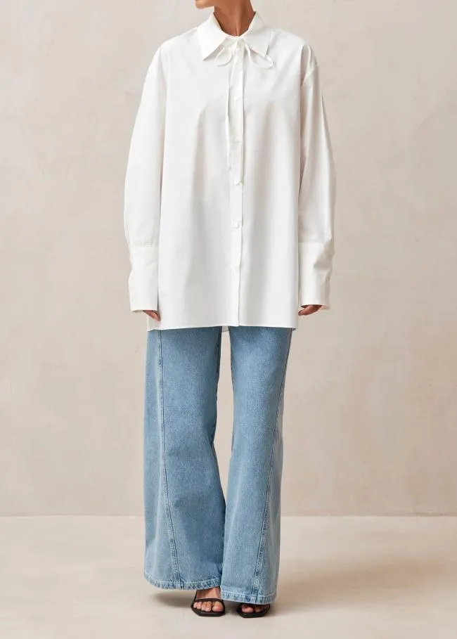 ALOHAS Shirts Sempe 8211 White Cotton Necktie Shirt 8211 Women