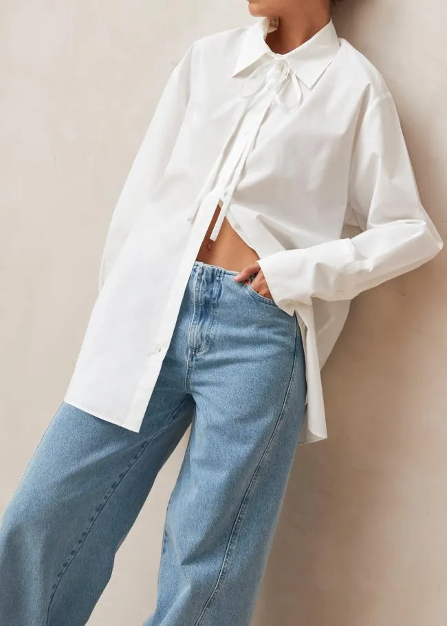ALOHAS Shirts Sempe 8211 White Cotton Necktie Shirt 8211 Women