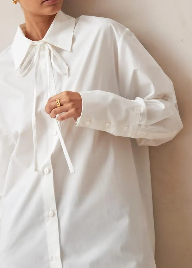 ALOHAS Shirts Sempe 8211 White Cotton Necktie Shirt 8211 Women