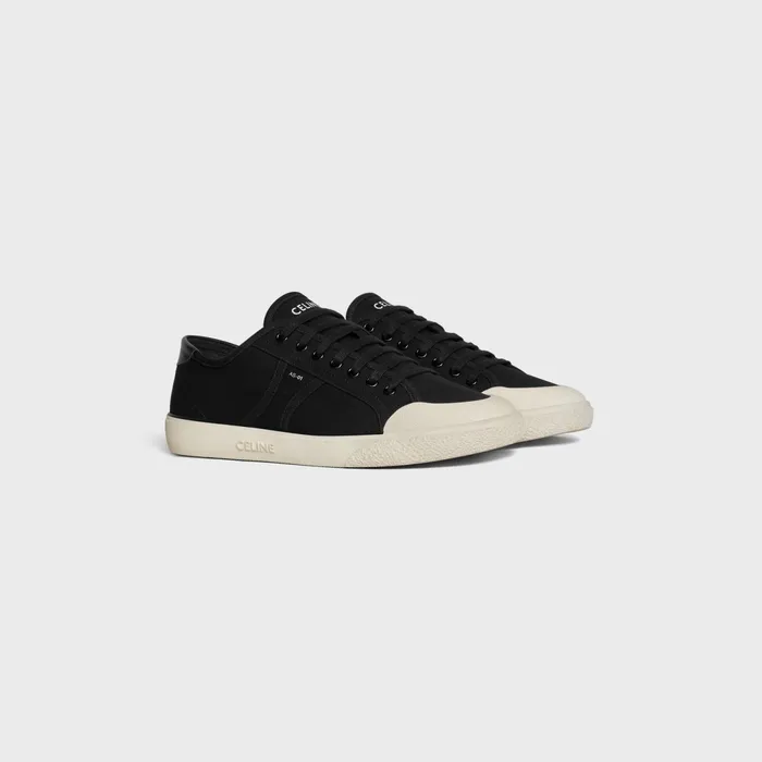 As01 Low LaceUp Celine Alan Sneaker In Canvas and Calfskin Black Men CELINE SNEAKERS