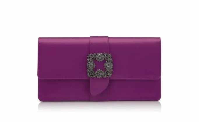 Bags Women Manolo Blahnik CAPRIDark Fuchsia Satin Jewel Buckle Clutch