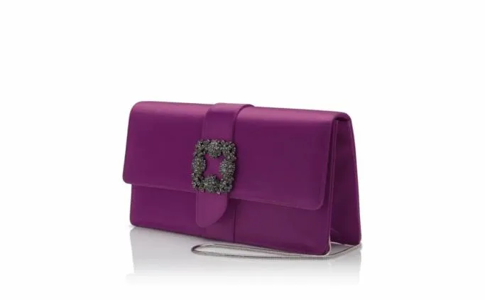 Bags Women Manolo Blahnik CAPRIDark Fuchsia Satin Jewel Buckle Clutch