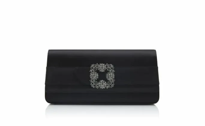 Bags Women Manolo Blahnik GOTHISIBlack Satin Jewel Buckle Clutch Bags Women Manolo Blahnik GOTHISIBlack Satin Jewel Buckle Clutch