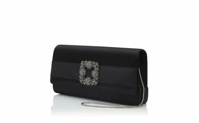 Bags Women Manolo Blahnik GOTHISIBlack Satin Jewel Buckle Clutch Bags Women Manolo Blahnik GOTHISIBlack Satin Jewel Buckle Clutch