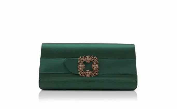 Bags Women Manolo Blahnik GOTHISIDark Green Satin Jewel Buckle Clutch Bags Women Manolo Blahnik GOTHISIDark Green Satin Jewel Buckle Clutch