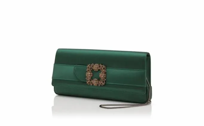 Bags Women Manolo Blahnik GOTHISIDark Green Satin Jewel Buckle Clutch Bags Women Manolo Blahnik GOTHISIDark Green Satin Jewel Buckle Clutch