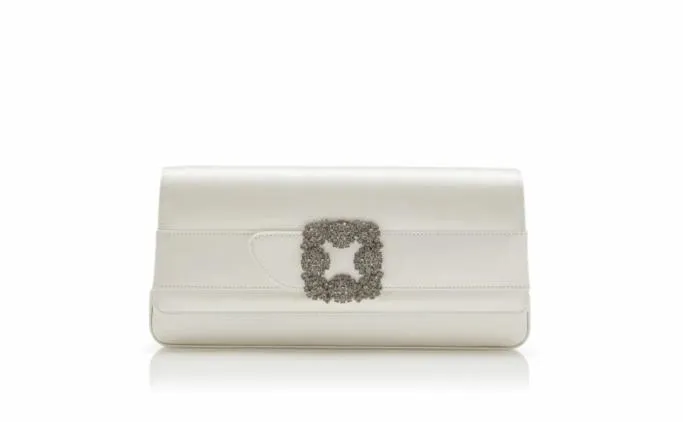 Bags Women Manolo Blahnik GOTHISILight Cream Satin Jewel Buckle Clutch Bags Women Manolo Blahnik GOTHISILight Cream Satin Jewel Buckle Clutch