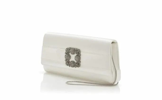 Bags Women Manolo Blahnik GOTHISILight Cream Satin Jewel Buckle Clutch Bags Women Manolo Blahnik GOTHISILight Cream Satin Jewel Buckle Clutch