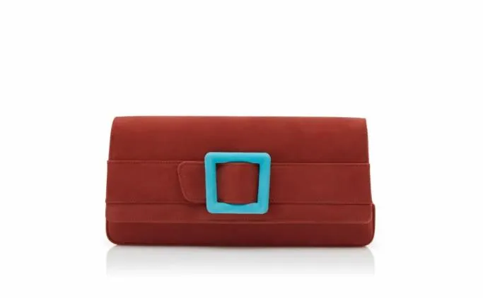 Bags Women Manolo Blahnik MAYGOTRed And Light Blue Suede Buckle Clutch