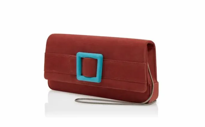 Bags Women Manolo Blahnik MAYGOTRed And Light Blue Suede Buckle Clutch